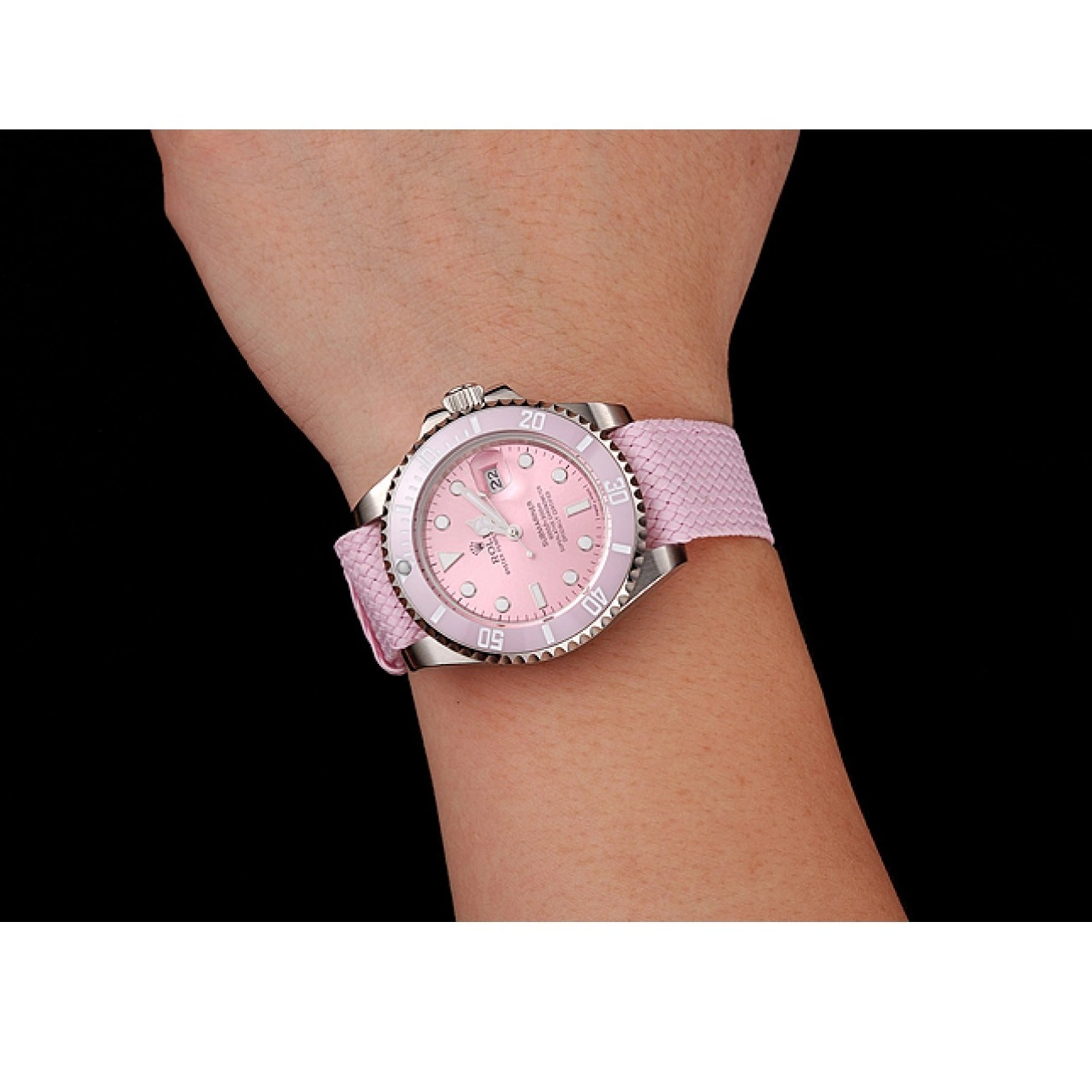 Aaa replica watch Bezel Dial Rolex Pink Pink Pink Submariner Fabric Bracelet 1453866 0612